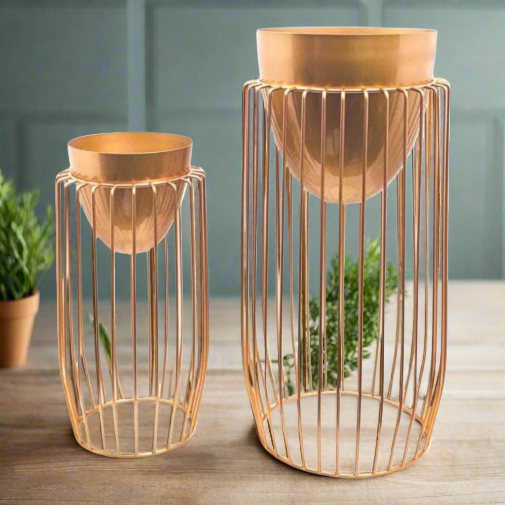 Metal Flower Pot Set of 2 Rose Gold